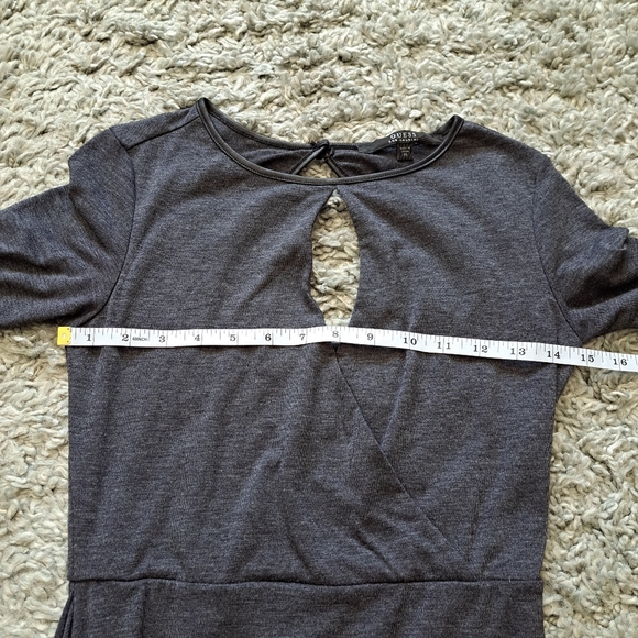 GUESS | Dark grey front key hole & black pleather trim draped style dress - Picture 11 of 15